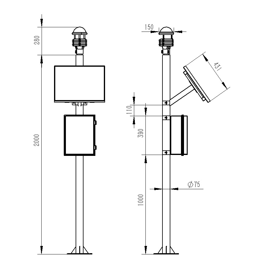 六要素全自動氣象站產品尺寸圖